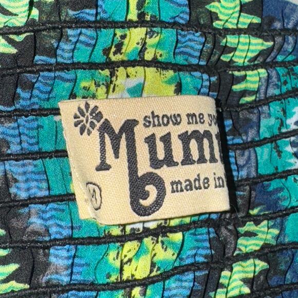 Show Me Your Mumu Sheer Pants Women's Size M Green Diamond Pattern Smocked Waist - Picture 5 of 6